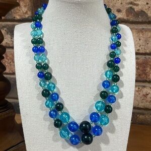 Vintage Blue and Green double strand beaded necklace